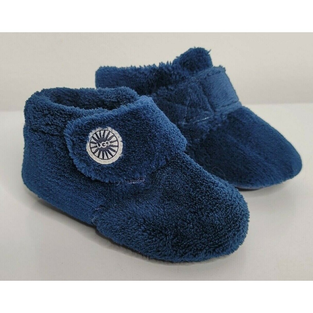UGG Baby Bixbee Blue Booties Slippers 4/5 Fleece Hook & Loop Winter Soft Sole